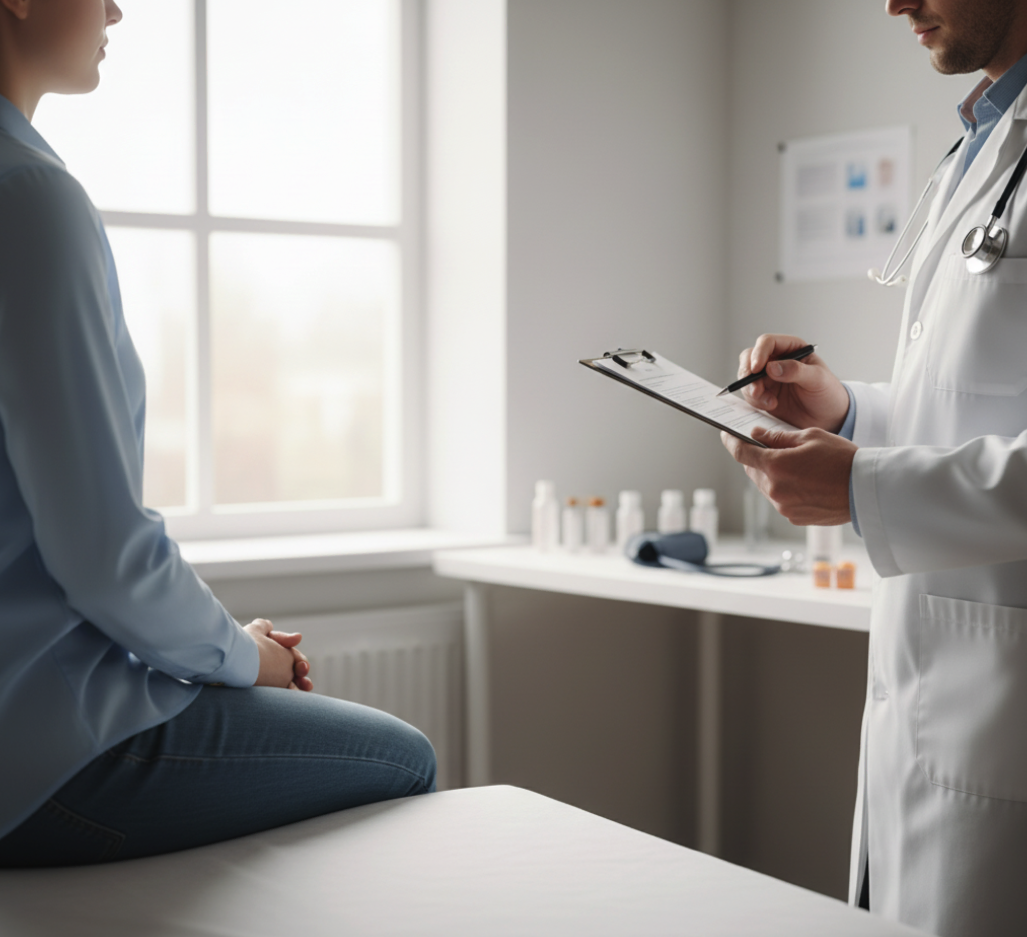 Doctor and patient during immigration medical exam