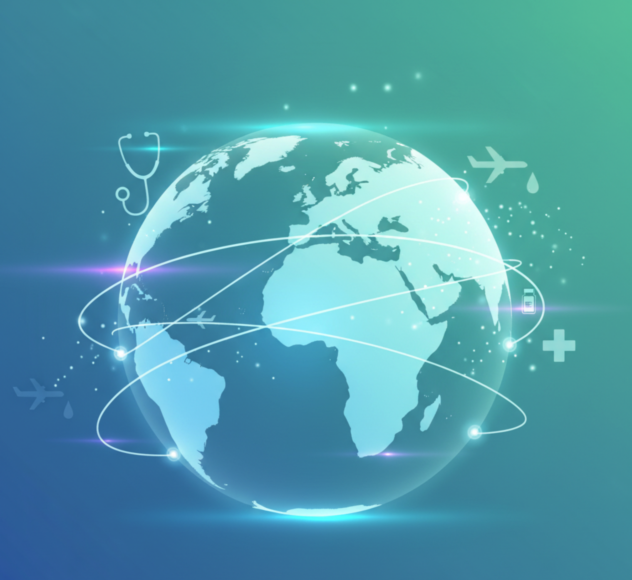 Glowing global travel and health digital illustration